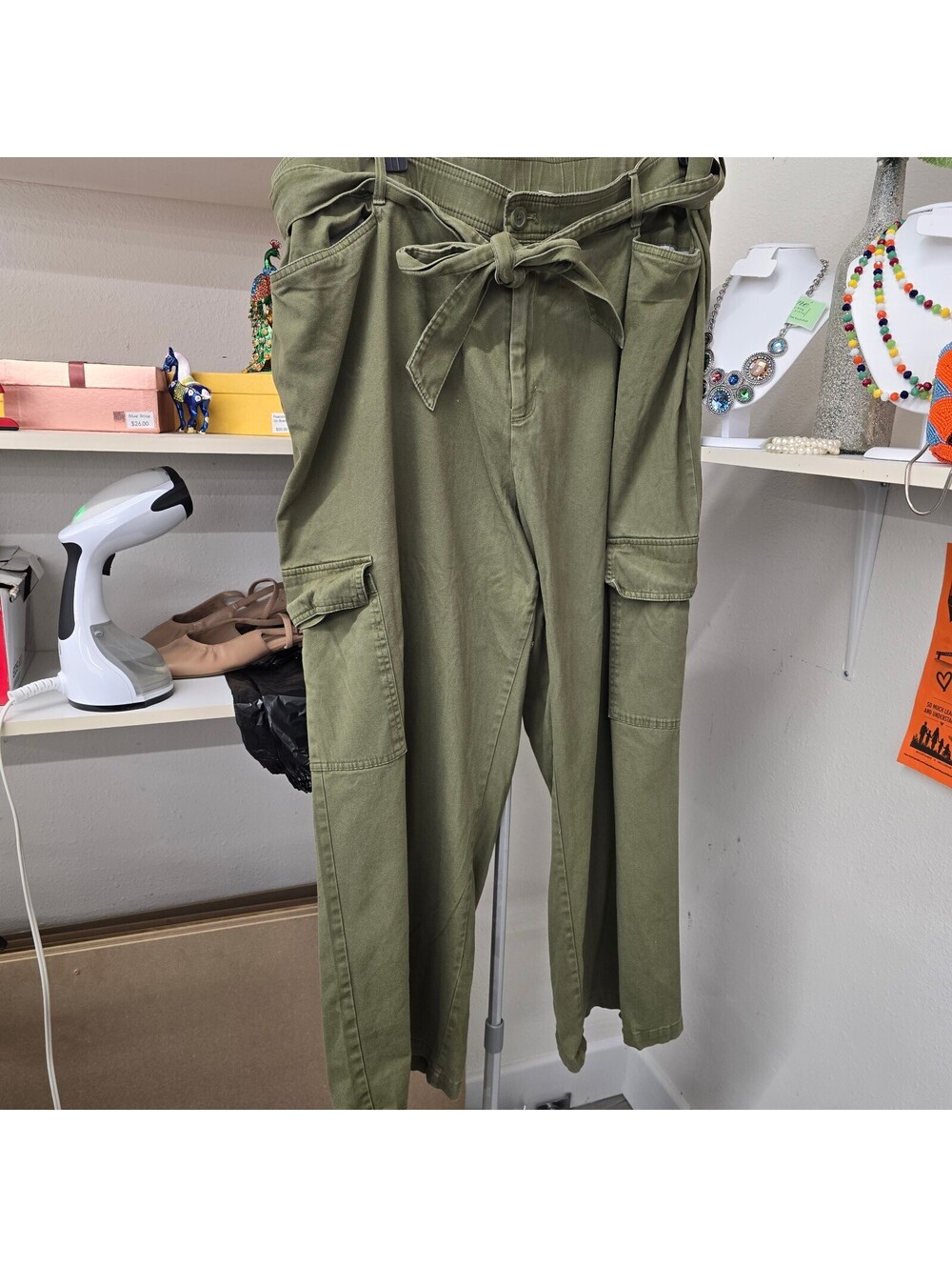 Ava & Viv High-Rise Wide-Leg Cargo Pants in an olive green